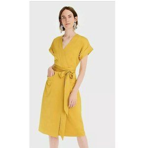 NWT J. Crew Satin Crepe Wrap Dress Gold, Sz Small